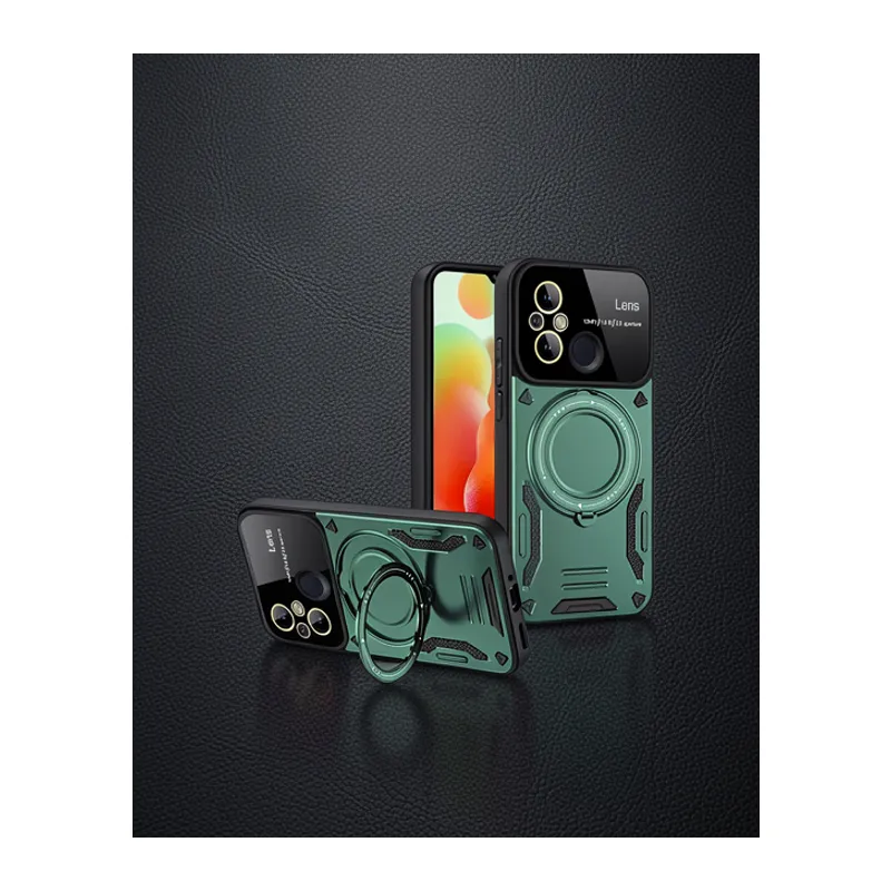Xiaomi Redmi 12c Kılıf Joy Lens Standlı Kapak - Koyu Yeşil