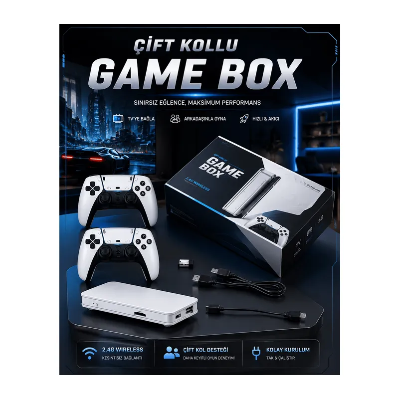 4K 3D HD Görüntü Kaliteli Kablosuz Çift Kollu 20.000 Oyunlu Retro Oyun Konsolu TV Box