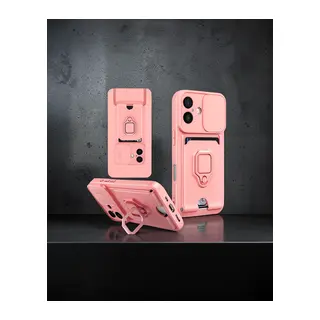 Apple İphone 16 Kılıf Zuma Kartvizitli Yüzüklü Silikon - Pembe