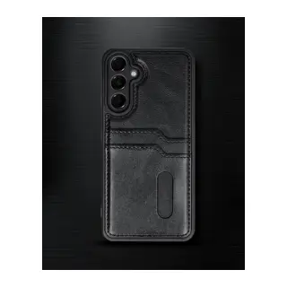 Samsung Galaxy A56 Kılıf Sara Kartvizitli Deri Kılıf - Siyah