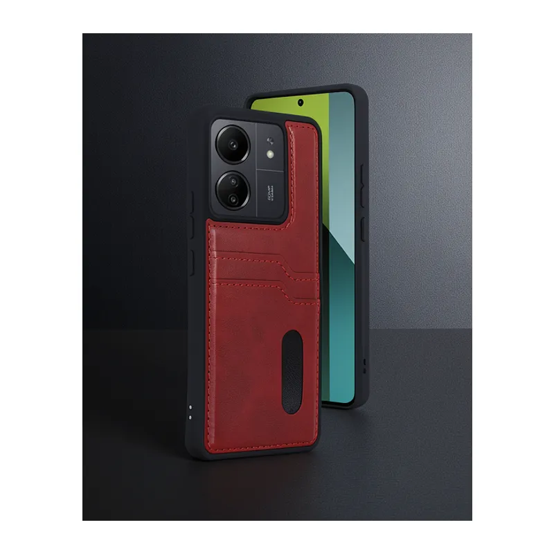 Xiaomi Redmi 13c Kılıf Sara Kartvizitli Deri Kılıf - Kırmızı
