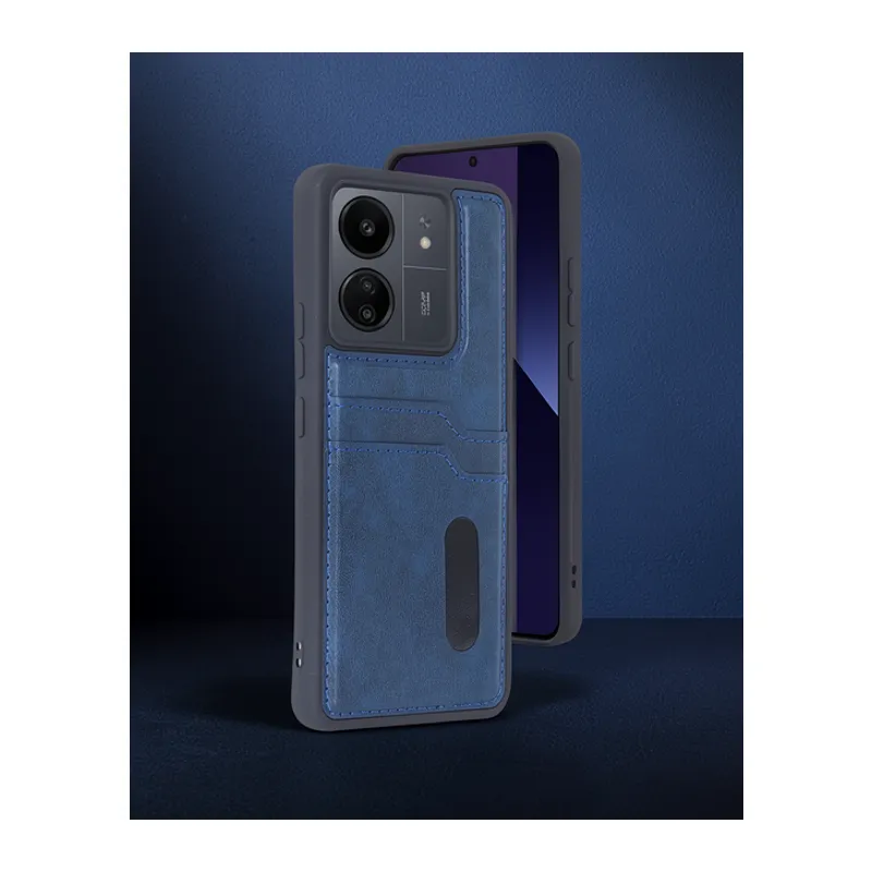 Xiaomi Redmi 13c Kılıf Sara Kartvizitli Deri Kılıf - Lacivert