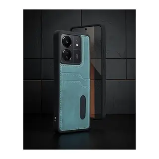 Xiaomi Redmi 13c Kılıf Sara Kartvizitli Deri Kılıf - Koyu Yeşil