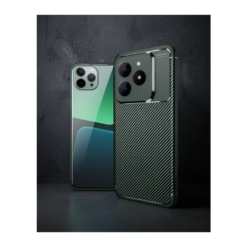 Realme C61 Kılıf Auto Focus Karbon Kapak - Koyu Yeşil