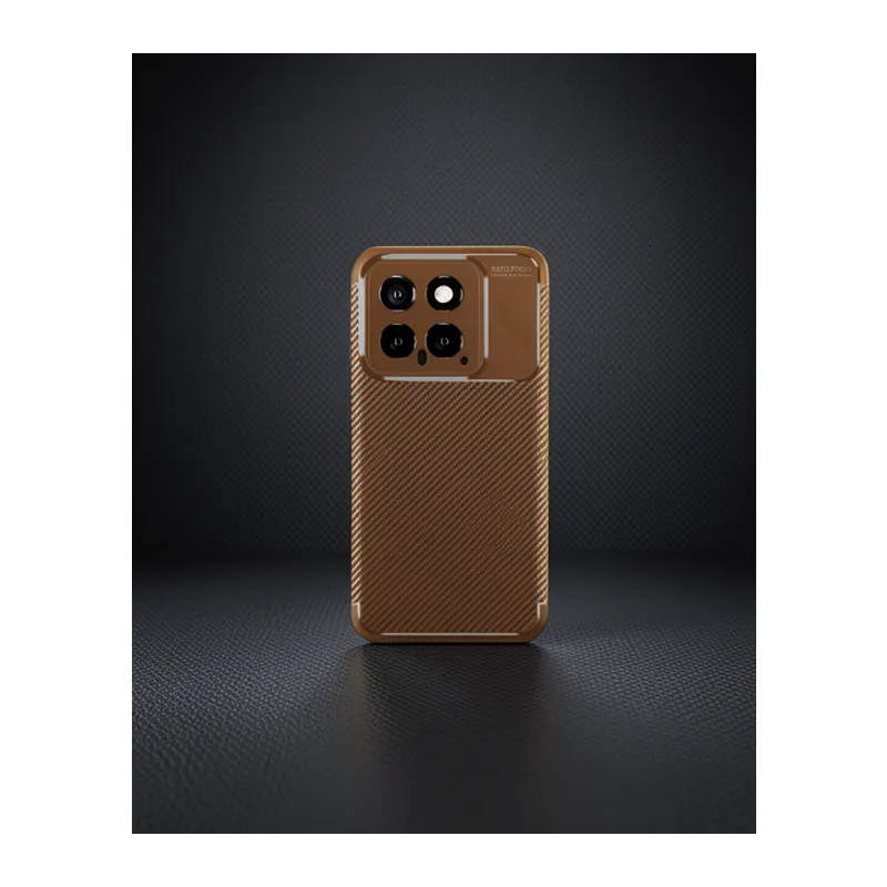 Xiaomi Mi 14t Kılıf Auto Focus Karbon Kapak - Kahverengi