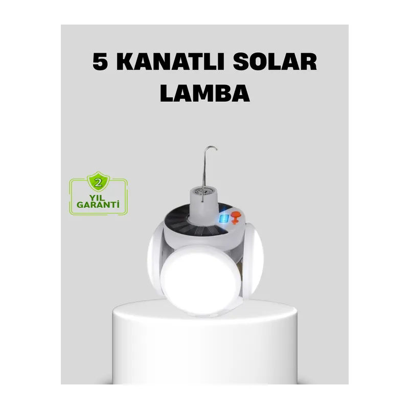 Solar Güneş Enerjili ve USB Şarjlı 5 Kanatlı LED Kamp Lambası