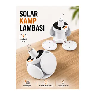 Kamp Lambası Işıldak Beyaz Işık Güneş Enerjili Solar Aydınlatma 5 Kanatlı Katlanabilir