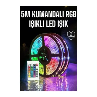5 Metre Şerit Led RGB Işıklı Kumandalı Güç Adaptörü Her Ortama Uygun