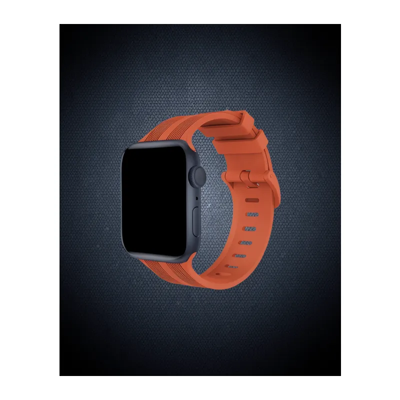 Apple Watch 42mm Kr408 Çizgili Silikon Kordon - Turuncu