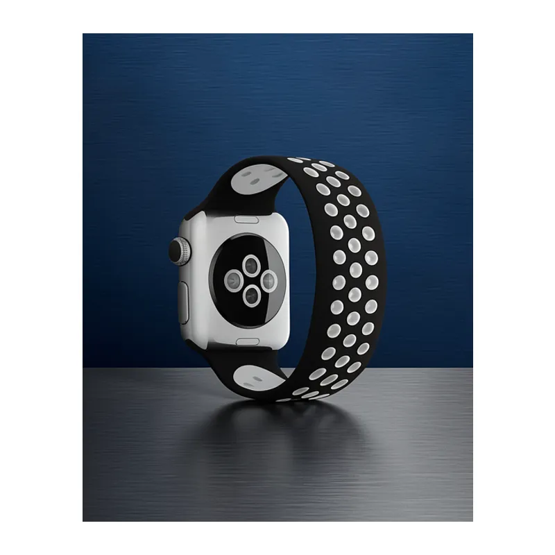 Apple Watch 38mm Ayarlı Delikli Silikon Kordon - Siyah-beyaz