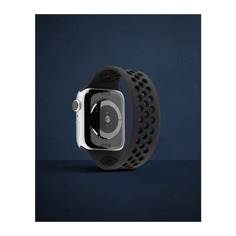 Apple Watch 38mm Ayarlı Delikli Silikon Kordon - Siyah-siyah