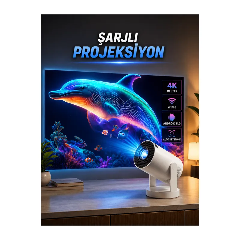 Taşınabilir Sinema Oyun Projektörü Akıllı Projeksiyon Android 11