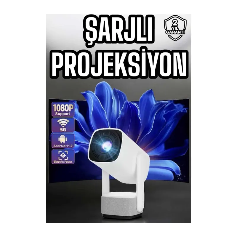 Şarjlı Projeksiyon Oyun Sinema Projektörü 4K HD Görüntü Kaliteli