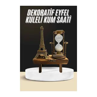 Retro Eyfel Kulesi Ve Kum Saati Dekoratif Ahşap Görünümlü Masa Biblosu