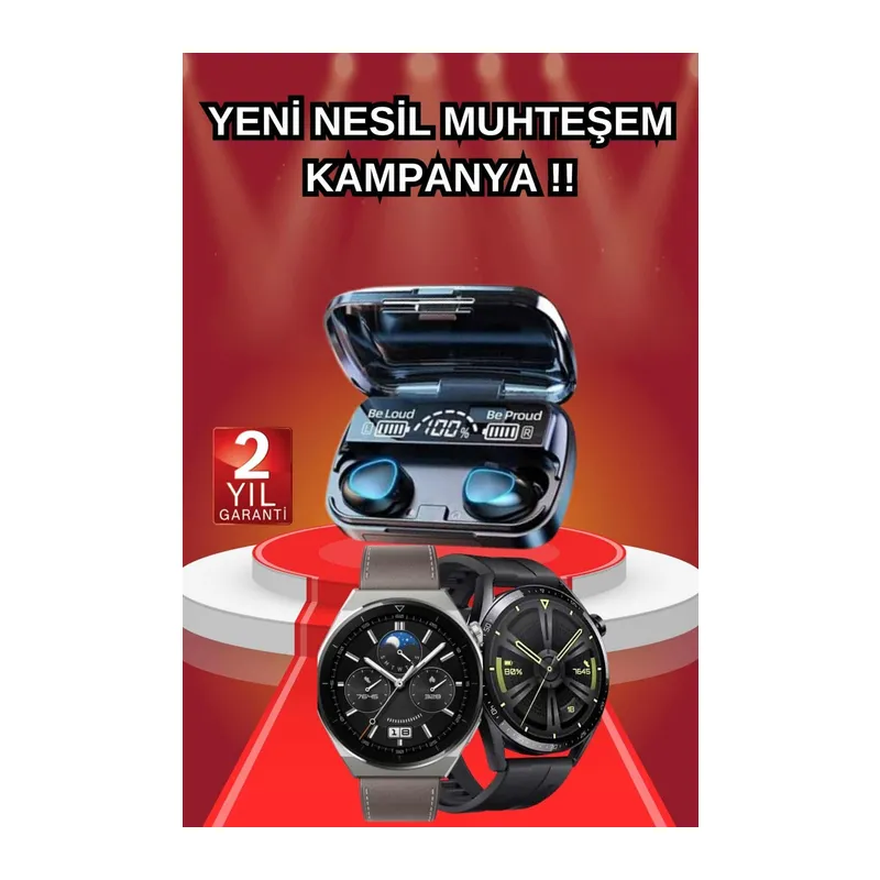 İkili Set Akıllı Saat Ve Bluetooth Kulaklık Kablosuz Uzun Pil Ömrü Spor Modları