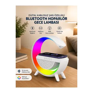 Google Dijital Kablosuz Şarj Özellikli Bluetooth Hoparlör Gece Lambası
