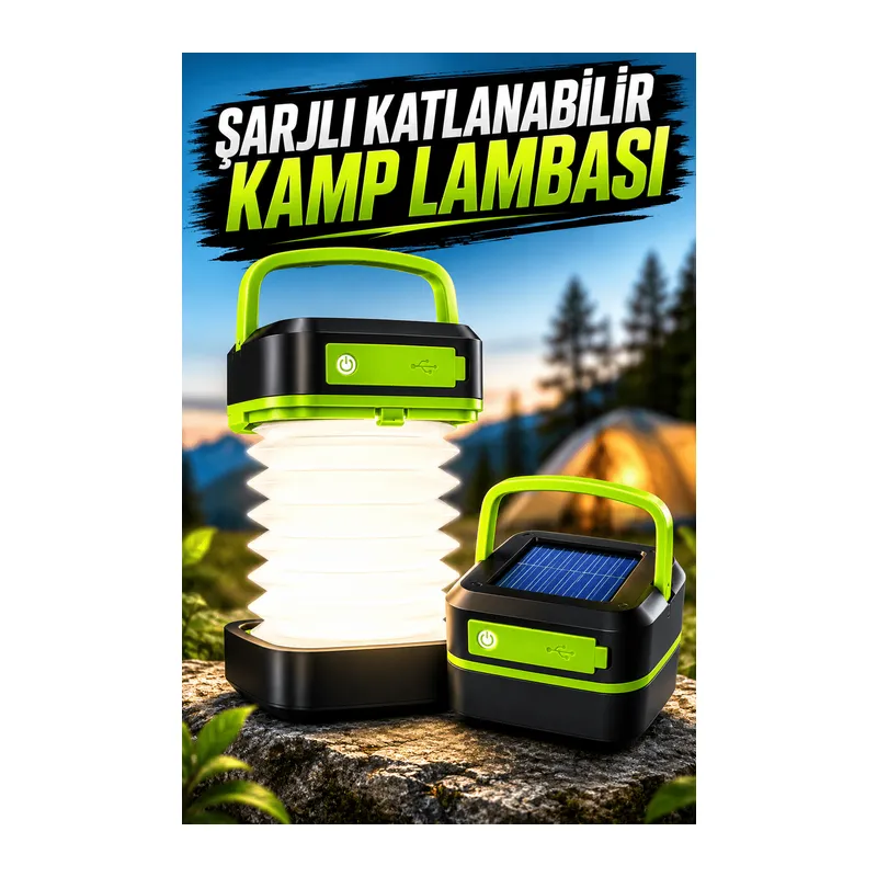Güneş Enerjili Led Lamba Kamp Lambası Katlanabilir Lamba USB Şarjlı