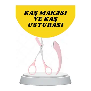 Kavisli Kaş Düzeltici Seti Kaş Makası ve Kaş Usturası Paslanmaz Çelik Bıçaklı