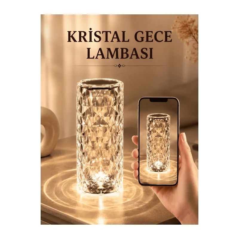Kristal Dokunmatik Ve Kumandalı Masa Ve Gece lambasI