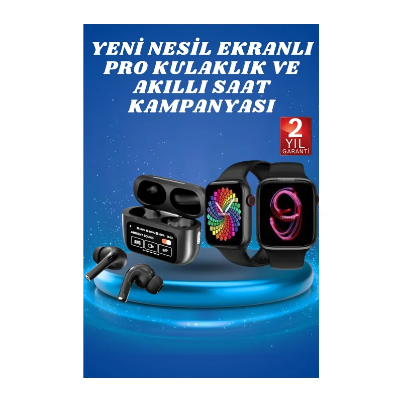 Ekranlı Yeni Nesil Pro Kulaklık ve Akıllı Saat Kampanyası Kulak İçi Mikrofonlu