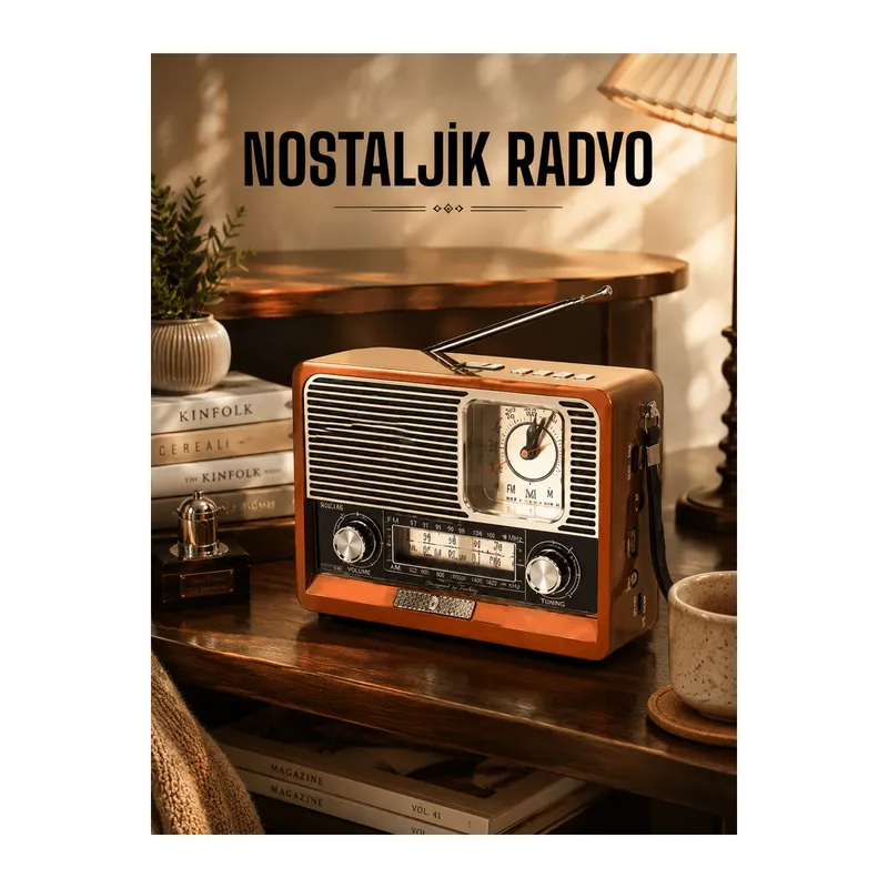 Ahşap Görünümlü Retro Bluetooth Radyo USB,AUX Ve SD Kart Girişli