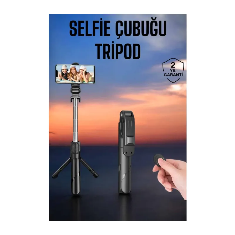 Tripod Kablosuz Bluetooth Bağlantılı Selfie Çubuğu 360 Derece Dönebilen