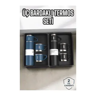 Şık ve Dayanıklı 3 Bardaklı Termos Seti Uzun Süre Isı Koruma Özellikli