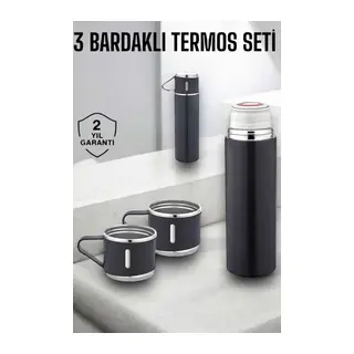 Paslanmaz Çelik 3’lü Termos Seti Vakumlu ve 8 Saat Isı Koruma