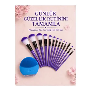 12 Parça Makyaj Fırçası ve Silikon Yüz Temizleyici Cihaz İkili Güzellik ve Kişisel Bakım Seti