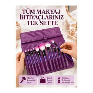 Yumuşak Fiber Kıllardan Oluşan 12'li Makyaj Fırçası Seti Göz Farı Allık ve Kontür İçin
