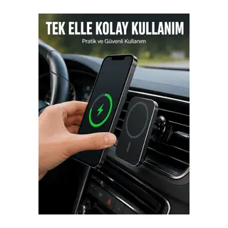 Araç İçi Manyetik Telefon Tutucu ve 15W Kablosuz Hızlı Şarj Cihazı