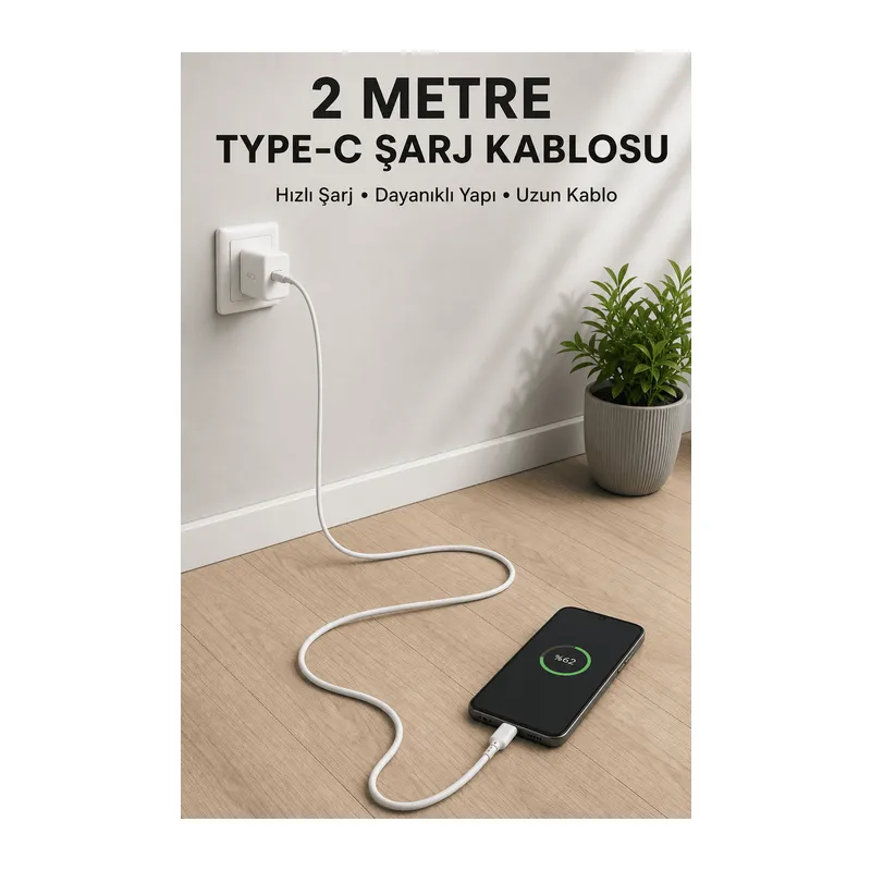 USB-A to Type-C 2 Metre Hızlı Şarj Kablosu