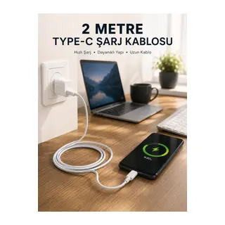Hızlı Şarj Destekli 2 Metre Type-C Kablo