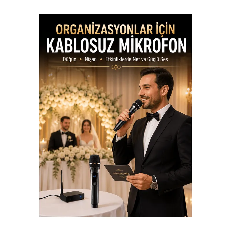 Yeni Nesil Kablosuz El Mikrofonu Seti Dijital Ekranlı Çift Mikrofonlu