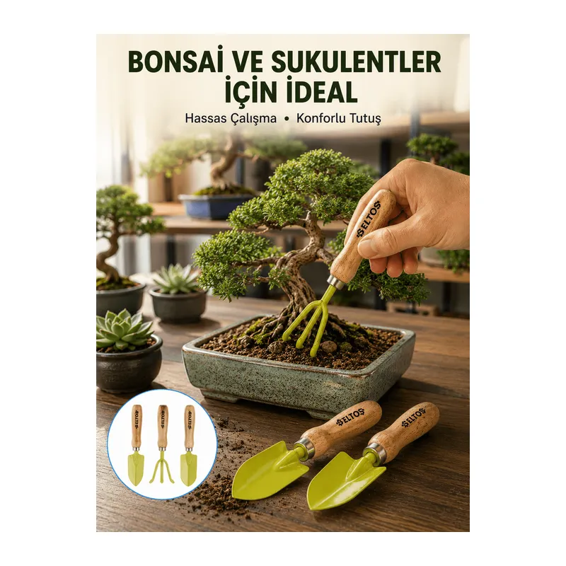Saksı Bitkileri İçin Bahçe El Aleti Seti Ergonomik Ahşap Saplı