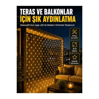 İç ve Dış Mekân Kullanımına Uygun 3x3 Metre LED Işık Ağı