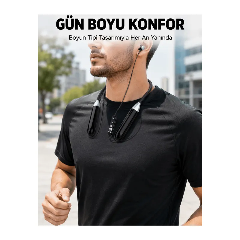 Boyun Tipi Bluetooth Kulaklık Kablosuz Mikrofonlu Uzun Kullanım Süreli Müzik ve Telefon Görüşme Kulaklığı