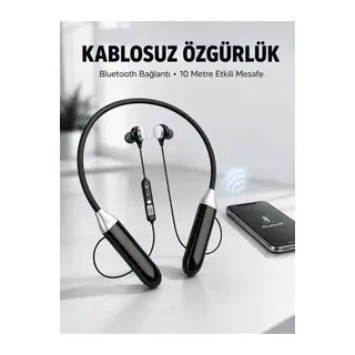 Mikrofonlu Boyun Bantlı Bluetooth Kulaklık Kablosuz Bağlantılı Ses ve Müzik Kontrollü Kulak İçi Kulaklık