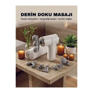 8 Başlıklı Şarjlı Masaj Tabancası 6 Kademeli Hız Ayarlı Derin Doku Kas Masaj Aleti