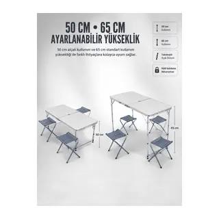 4 Sandalyeli Katlanabilir Kamp Masası Portatif Bahçe Kamp ve Piknik Masa Seti