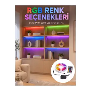 5 Metre Kumandalı RGB LED Şerit 2835 SMD Dekoratif TV Oda Masa Arkası Aydınlatma