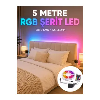 2835 RGB Şerit LED 5 Metre 54 LED/M Uzaktan Kumandalı Renkli Dekorasyon Işığı