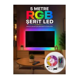 5 Metre RGB Şerit LED 5050 SMD Uzaktan Kumandalı Renkli Dekoratif LED Aydınlatma Seti