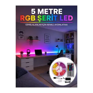 RGB Şerit LED 5 Metre 5050 SMD Kumandalı Çok Renkli Ev Oda TV Arkası Dekoratif Aydınlatma