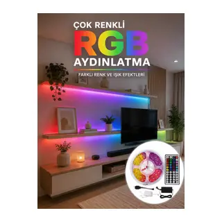 5 Metre Kumandalı RGB LED Şerit 5050 SMD 54 LED/M Renk Değiştiren Ambiyans Aydınlatma