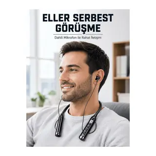 600 Saat Kullanım Süreli Boyun Tipi Bluetooth Kulaklık Mikrofonlu Dijital Göstergeli Kablosuz Kulak İçi Kulaklık
