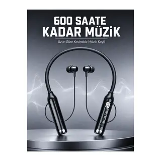 Dijital Göstergeli Boyun Tipi Bluetooth Kulaklık Mikrofonlu Çağrı ve Müzik Kontrollü Çift Cihaz Bağlantılı Kulaklık