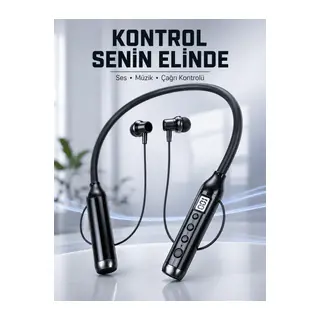 Uzun Kullanım Süreli Bluetooth Kulaklık Boyun Bantlı Mikrofonlu 600 Saat Müzik Süreli Ses ve Çağrı Kontrollü Kablosuz Kulaklık