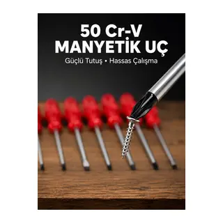 7'li Düz ve Yıldız Tornavida Seti Çelik Manyetik Uçlu