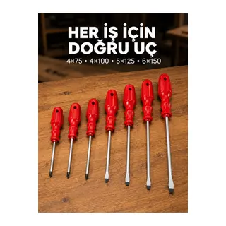 Manyetik Uçlu 7 Parça Tornavida Seti Düz ve Yıldız Tornavida